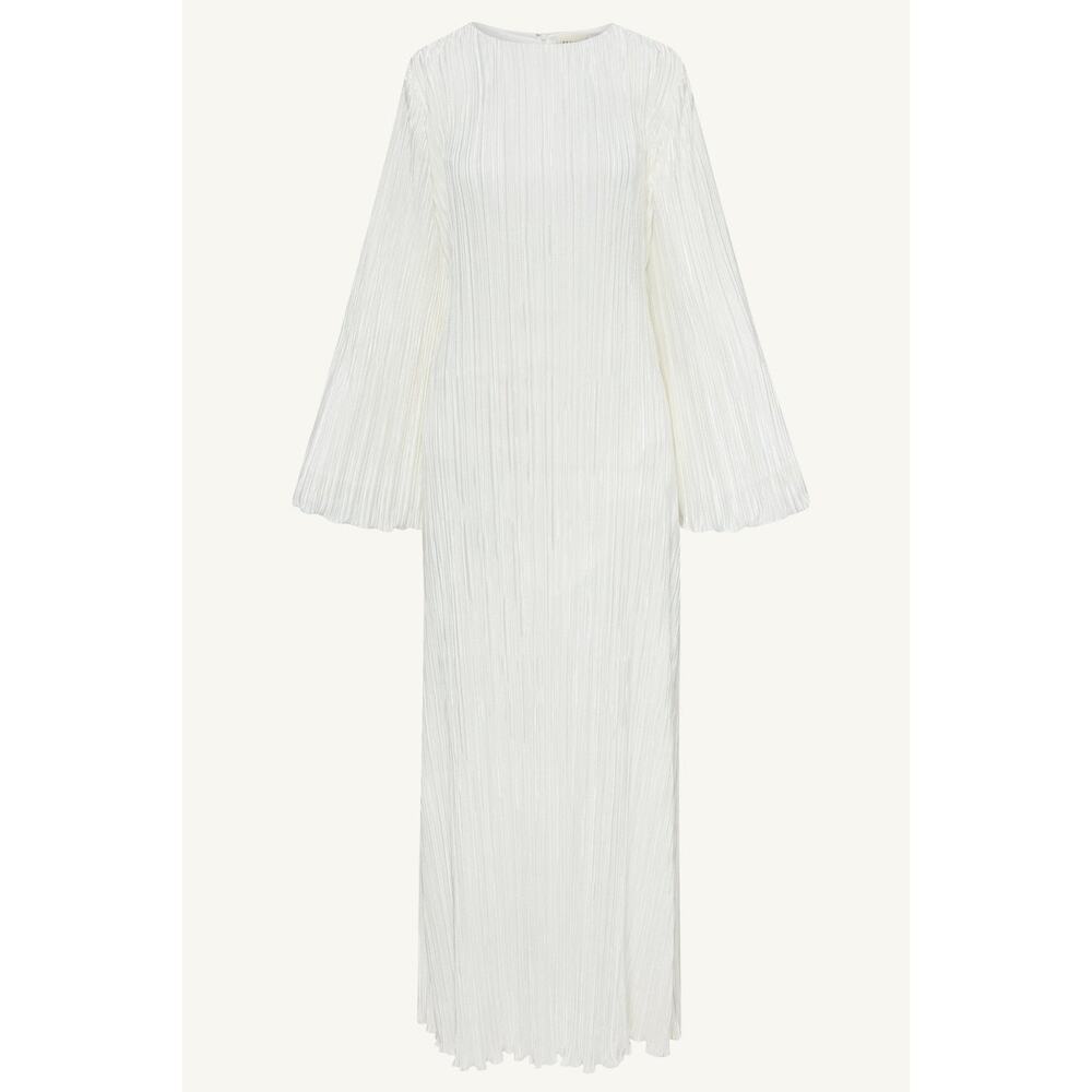 Veiled Camille Satin Plisse Long Sleeves Maxi Dress - L / 54" White